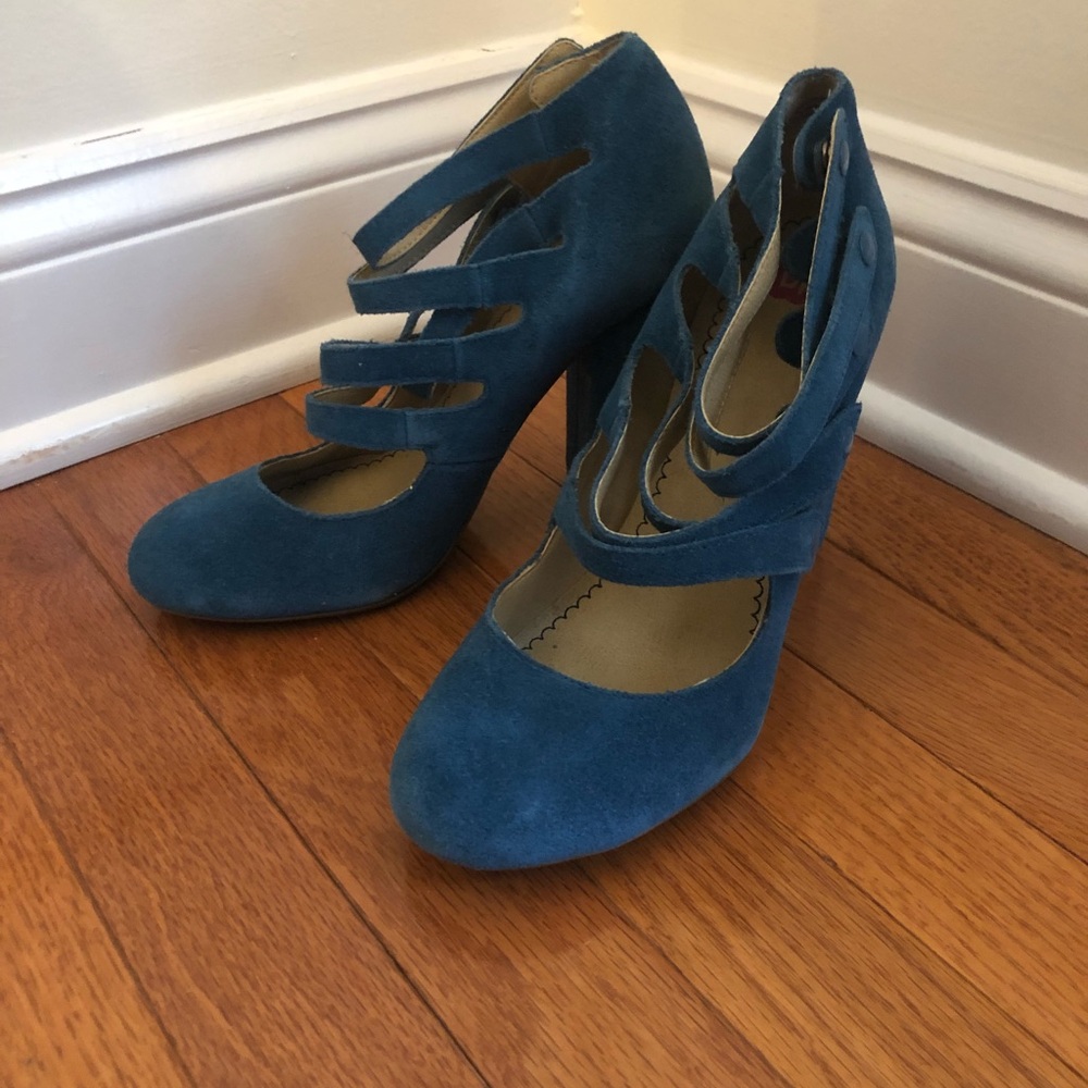 blue chunky heels